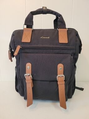 Lovevook Black Backpack w/Brown Accents Airline Approved- Many Compartments!!